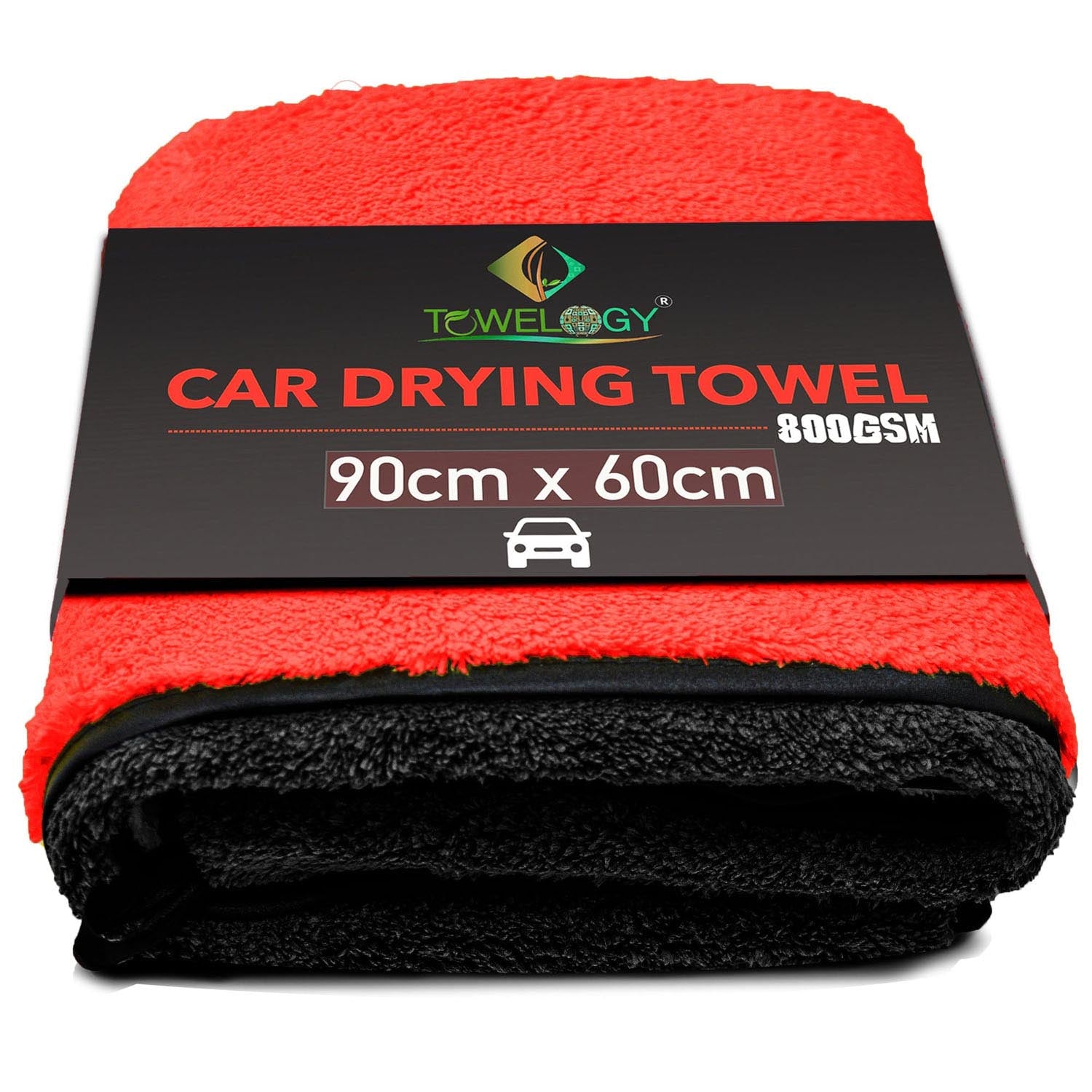 Towelogy Car Drying Towels Red/Black / Pack of 1 Aston XL Microfibre Car Drying Towel Heavy Duty 800gsm