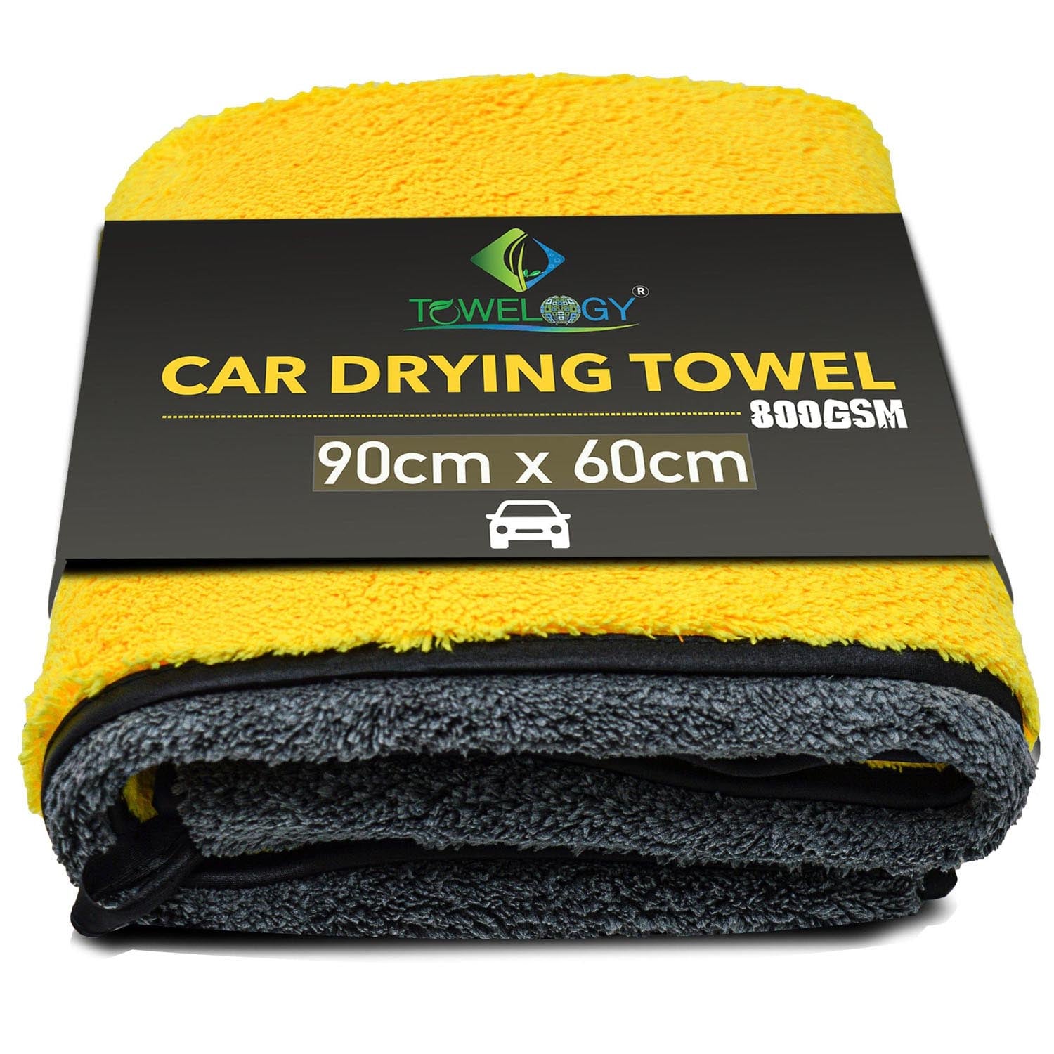Towelogy Car Drying Towels Yellow Grey / Pack of 1 Aston XL Microfibre Car Drying Towel Heavy Duty 800gsm