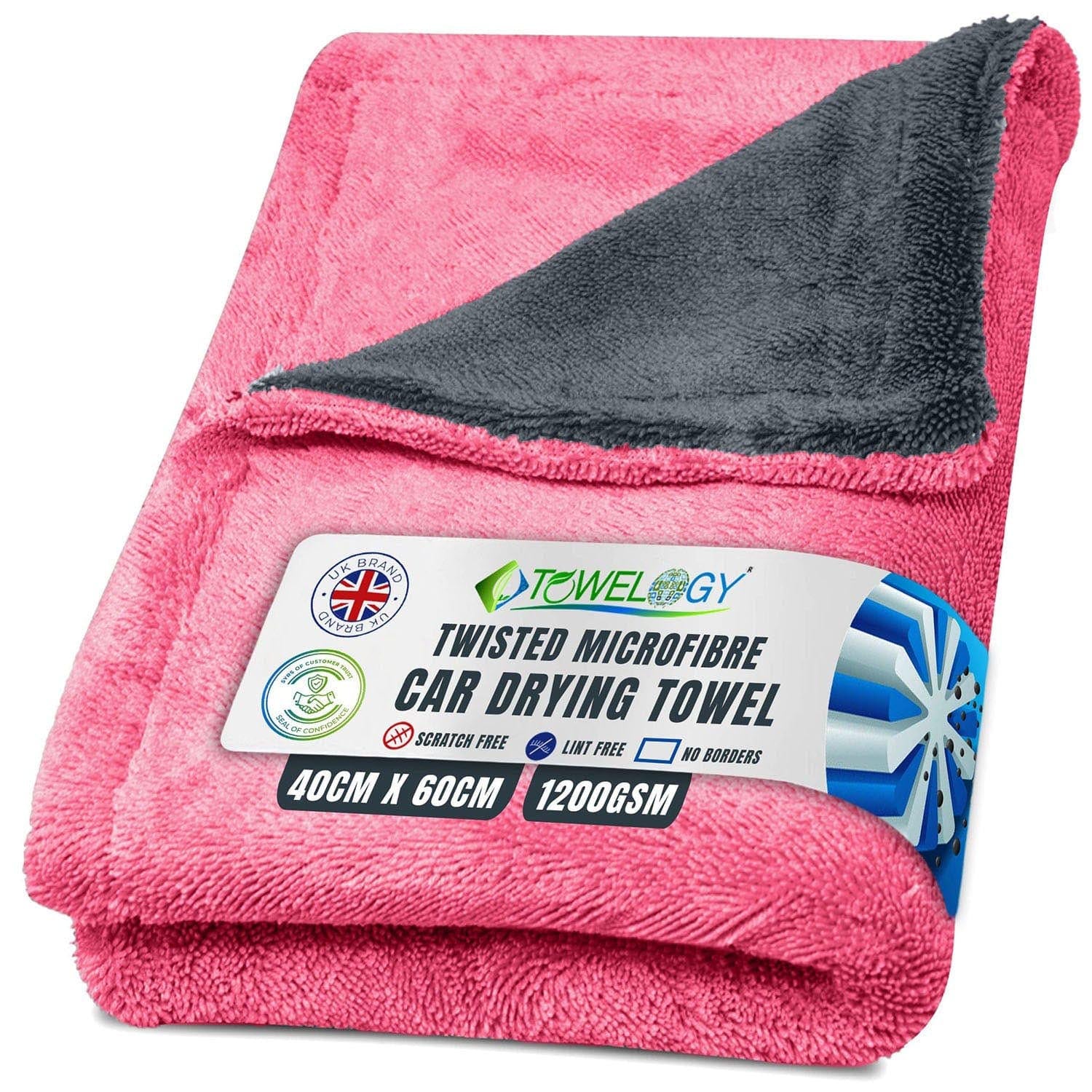 Towelogy Car Detailing Towels Grey Pink / Pack of 1 Cooper XL Microfibre Car Twisted Fibre Auto Detailing Towels 1200gsm