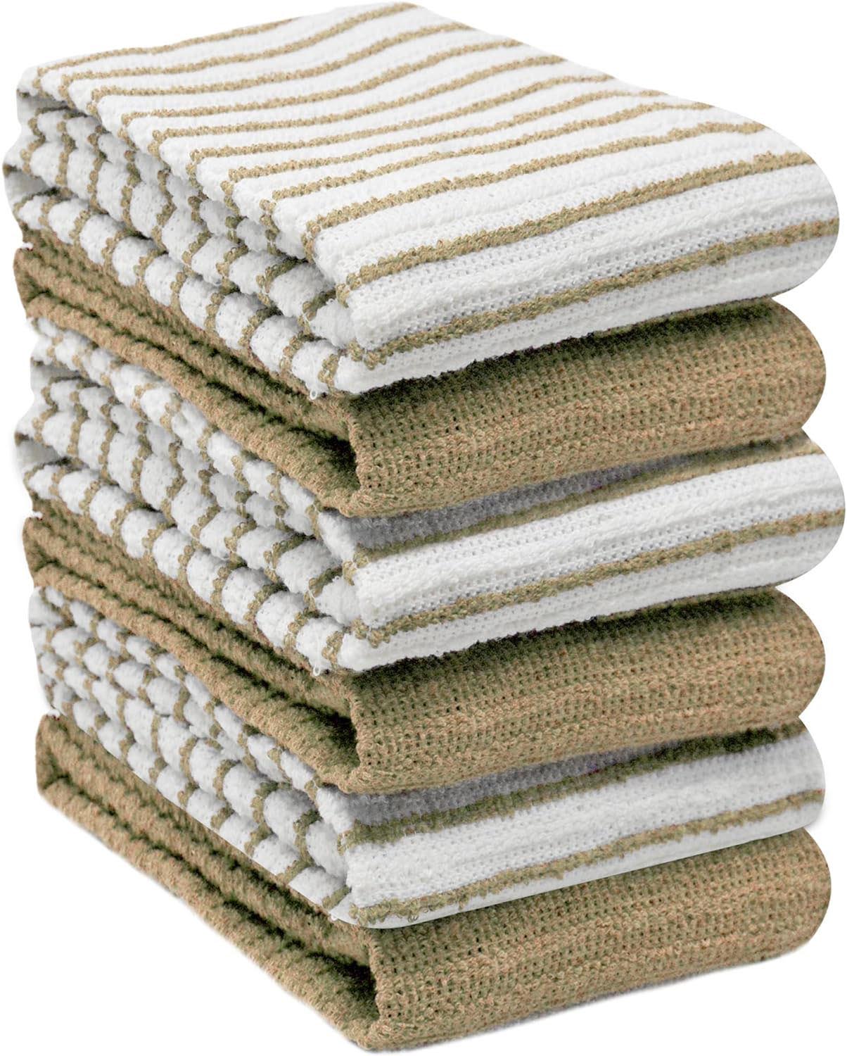Towelogy Kitchen Towels Natural White / Pack of 6 Gale Cotton Striped Kitchen Tea Towels – Thick and Absorbent Kitchen Towels