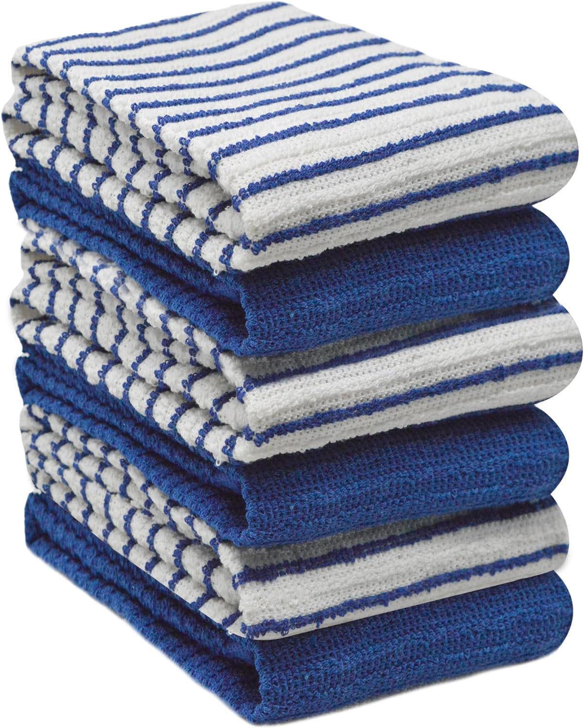 Towelogy Kitchen Towels Blue White / Pack of 6 Gale Cotton Striped Kitchen Tea Towels – Thick and Absorbent Kitchen Towels
