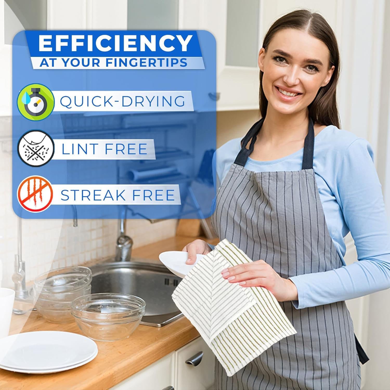 Towelogy Kitchen Towels Gale Cotton Striped Kitchen Tea Towels – Thick and Absorbent Kitchen Towels