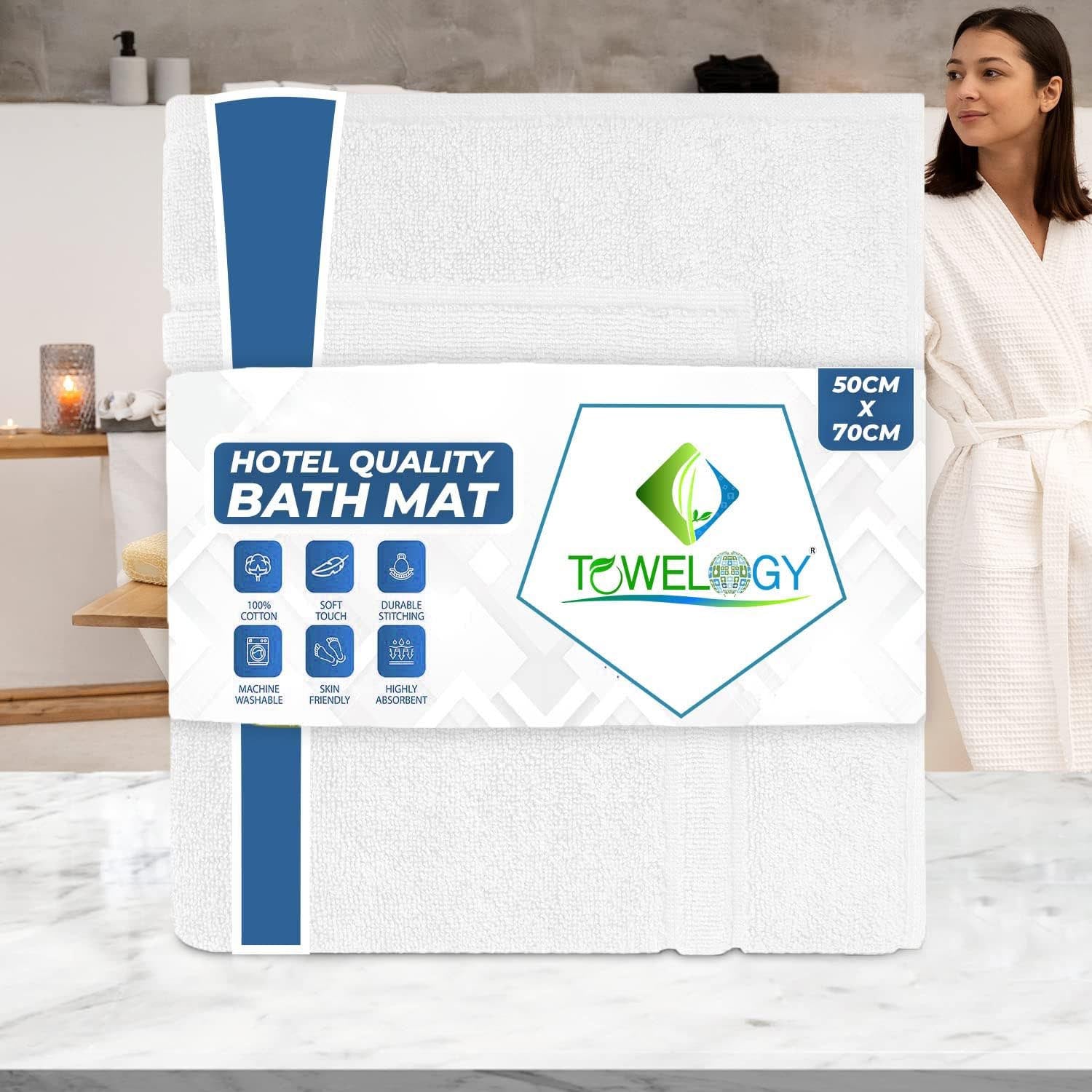 Towelogy Bath Mats Cusco Classic Frame Cotton Bathroom Mat – 800GSM Heavy Duty