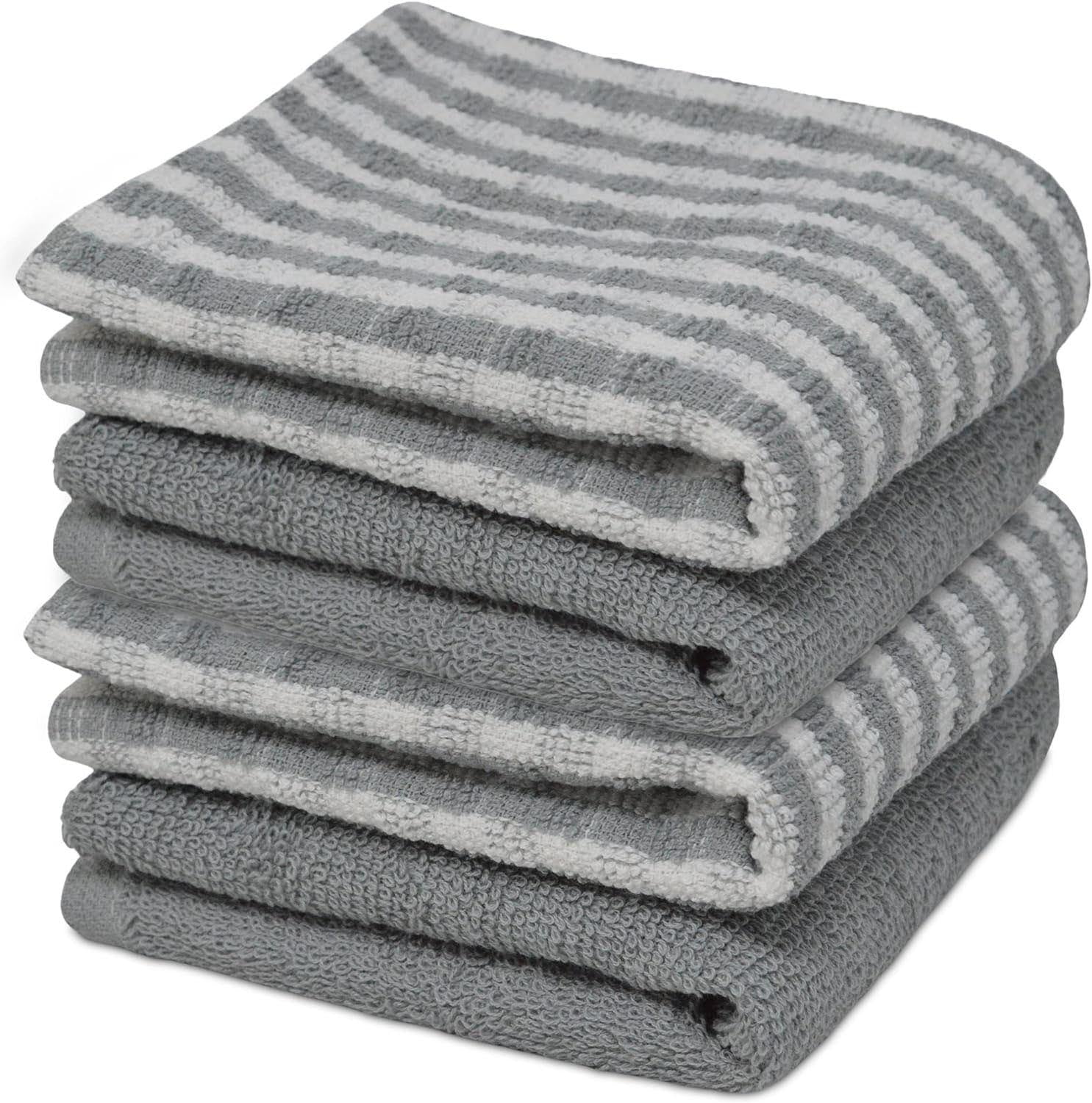 Towelogy Kitchen Towels Grey White / Pack of 4 Lisa Pure Cotton Monocheck Terry Kitchen Tea Towels Heavy Duty