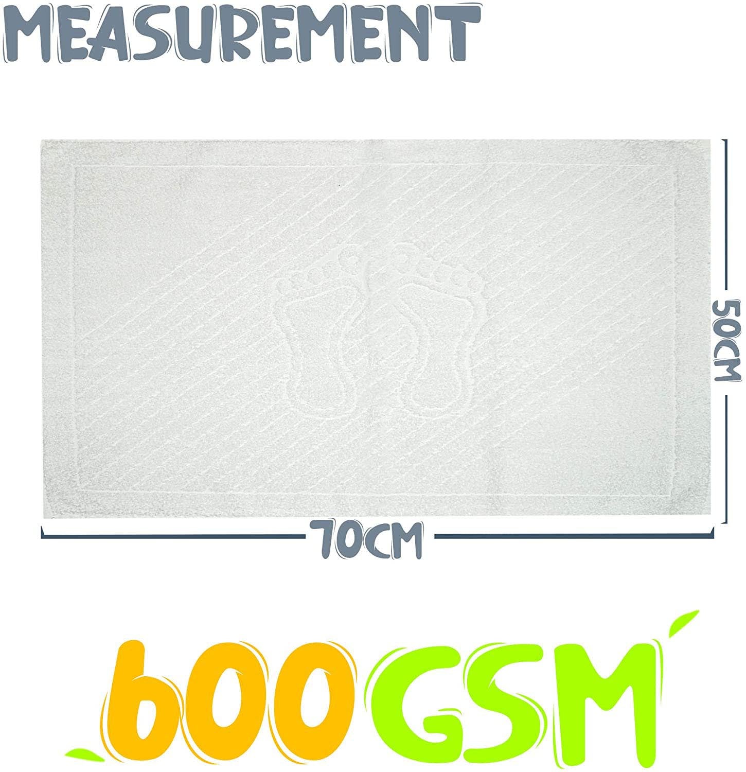 Towelogy Bath Mats Lisbon Footprint Style Heavy Duty White Cotton Bathroom Floor Mats