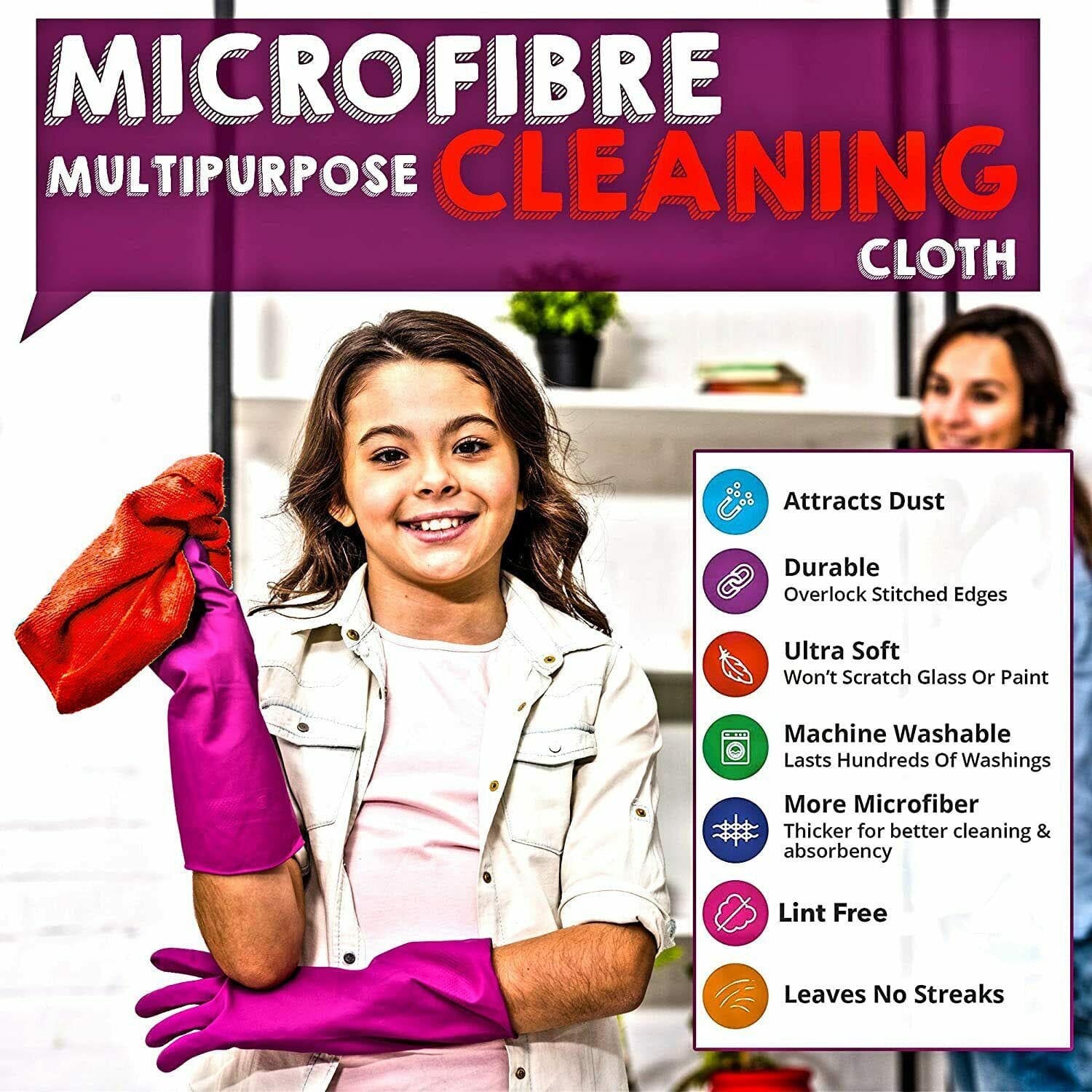 Towelogy Microfibre Towels ClarityStreak Microfibre Glass Cleaning Cloths – Streak-Free Checkered Design