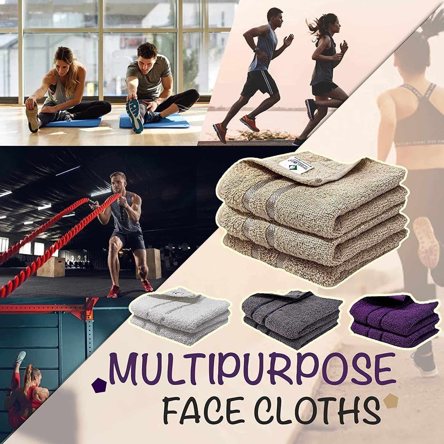 Towelogy Face Towels Naomi Face Washcloths Hotel Spa Quality 650GSM Large Face Flannels