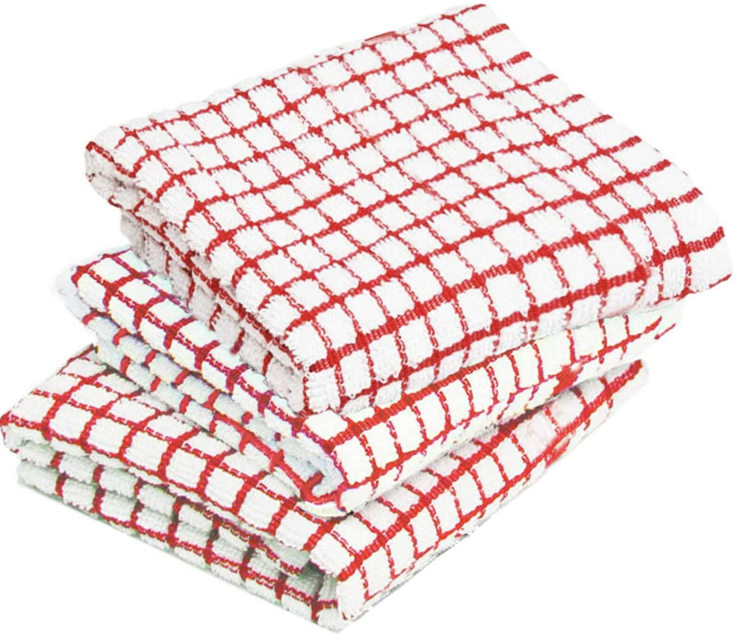 Towelogy Kitchen Towel Red / Pack of 3 Andy WonderDry Cotton Terry Tea Towels Checkered