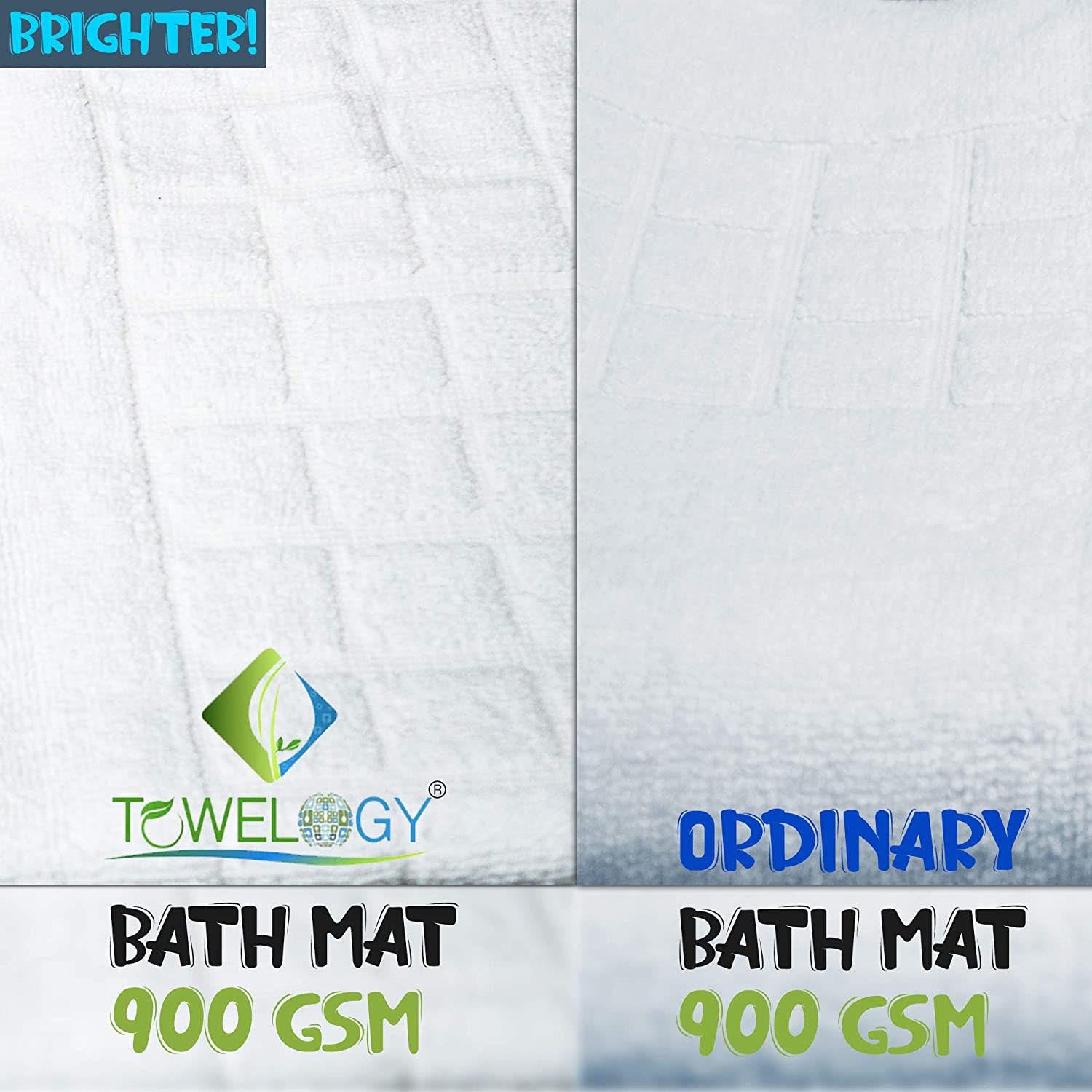 Towelogy Bath Mats Athens Luxury Checkerboard Cotton Bathroom Mat – 900 GSM Heavy Duty