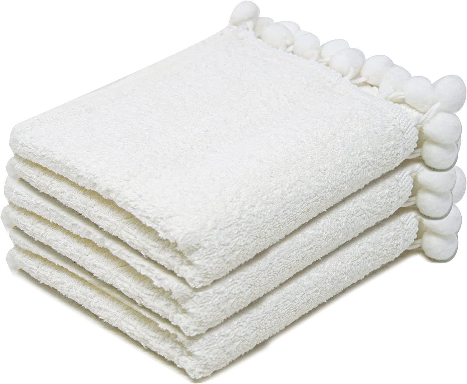 Towelogy Face Towels White Elford Face Cloths Egyptian Cotton Washcloths with Poms