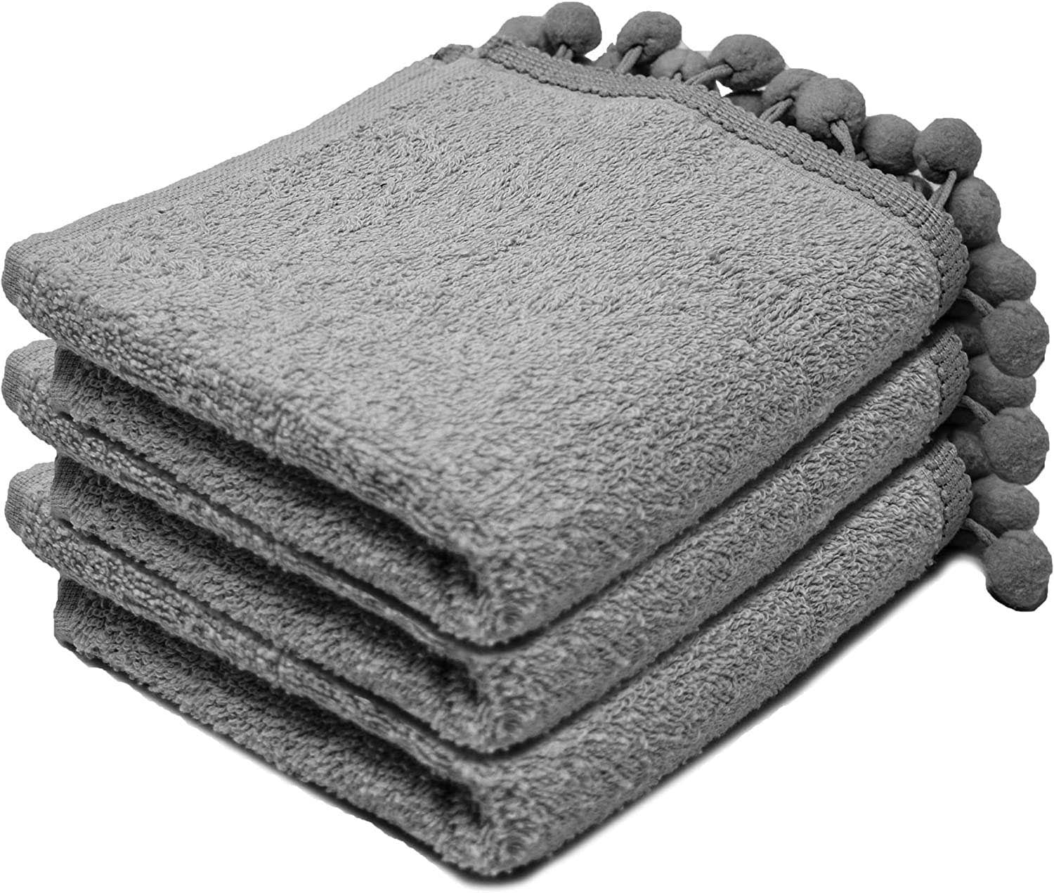Towelogy Face Towels Silver Elford Face Cloths Egyptian Cotton Washcloths with Poms