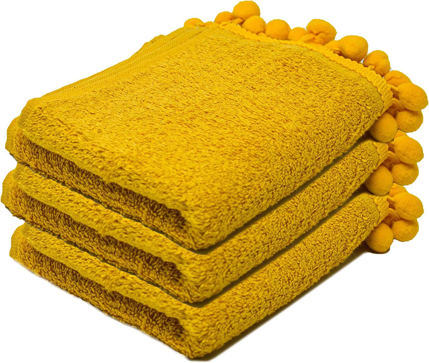 Towelogy Face Towels Mustard Elford Face Cloths Egyptian Cotton Washcloths with Poms