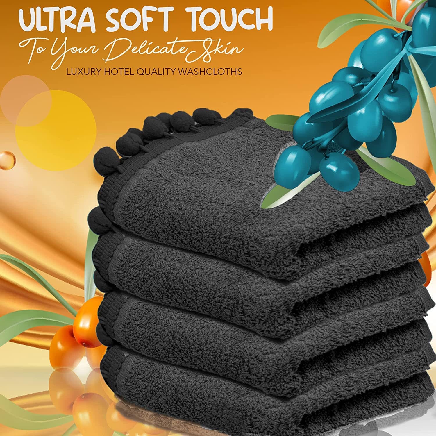 Towelogy Face Towels Elford Face Cloths Egyptian Cotton Washcloths with Poms