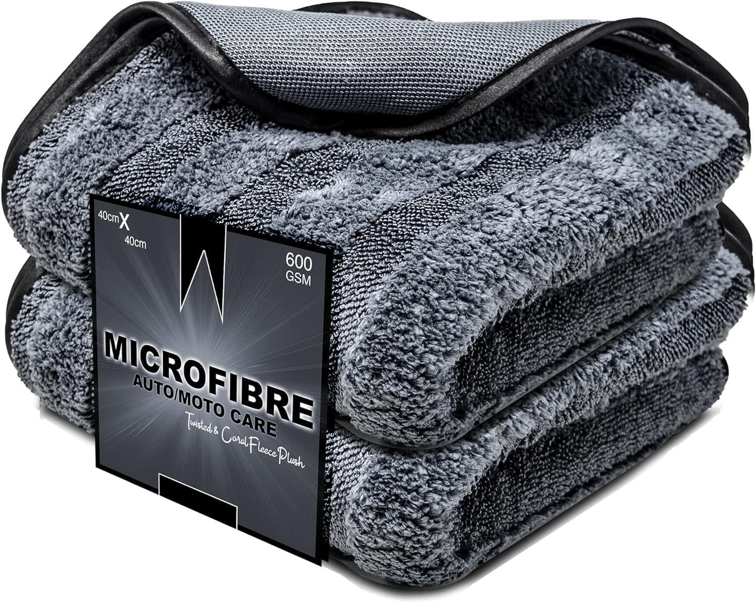 Towelogy Car Detailing Towels Pack of 4 Hybrid Microfibre Car Detailing Towels 600gsm Silk Borders