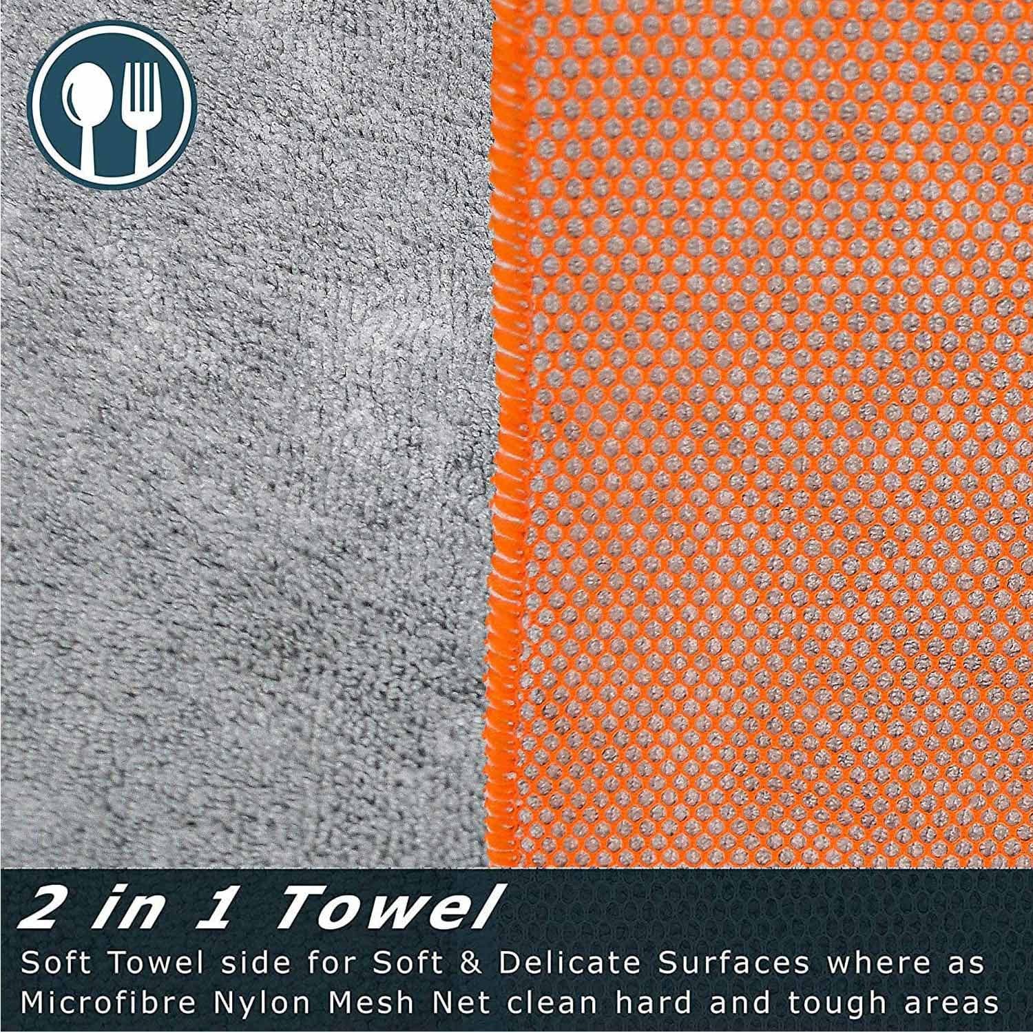 Severn Dish Cloths 4 Pack – 2-Sided Bamboo Charcoal Microfiber & Non-Scratch Wire Scrubber, Odor Resistant, Machine Washable