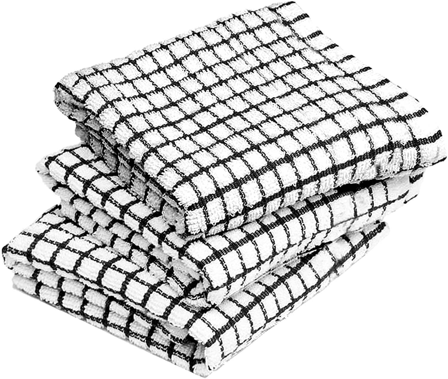 Towelogy Kitchen Towel Black / Pack of 3 Andy WonderDry Cotton Terry Tea Towels Checkered