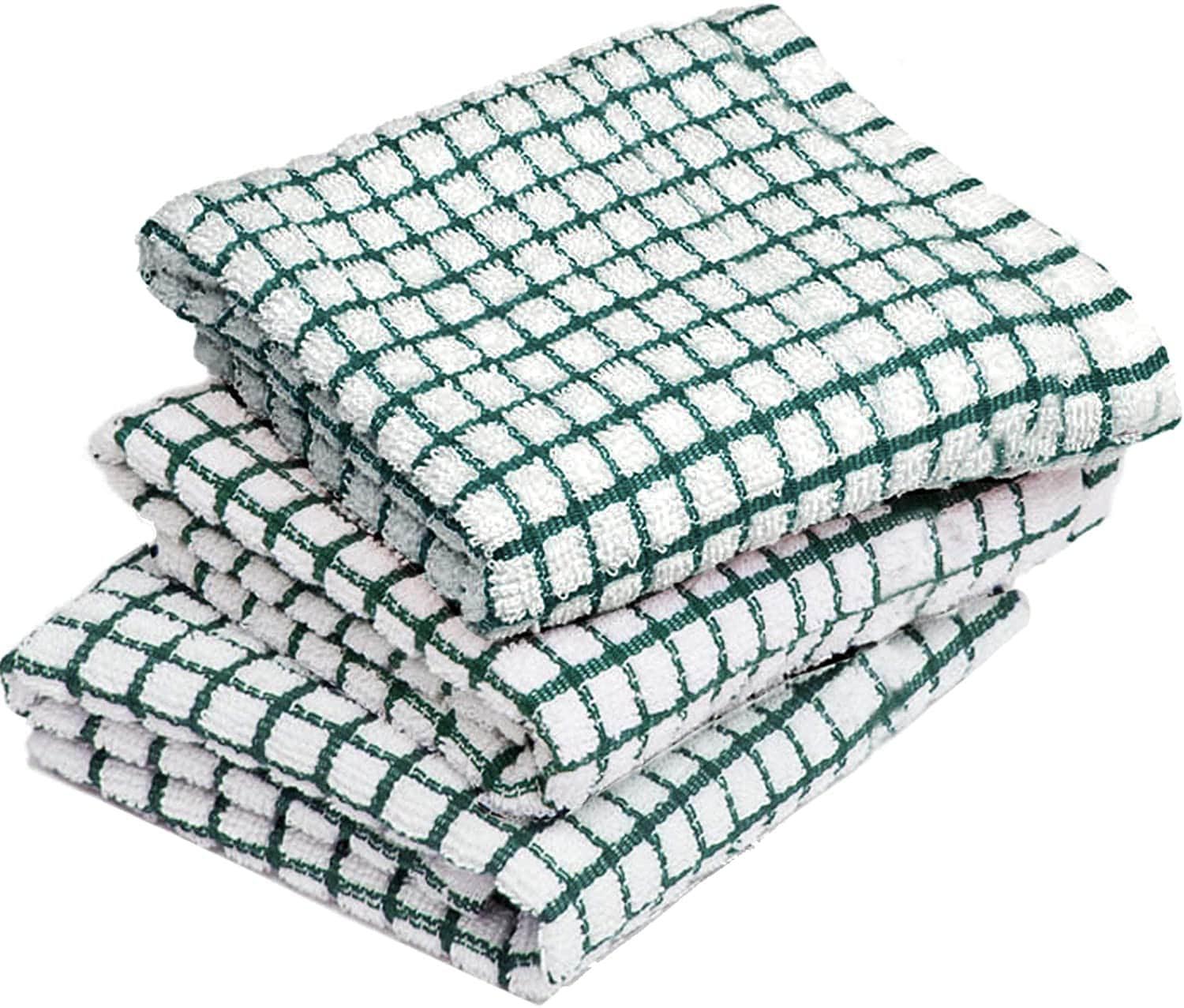 Towelogy Kitchen Towel Green / Pack of 3 Andy WonderDry Cotton Terry Tea Towels Checkered