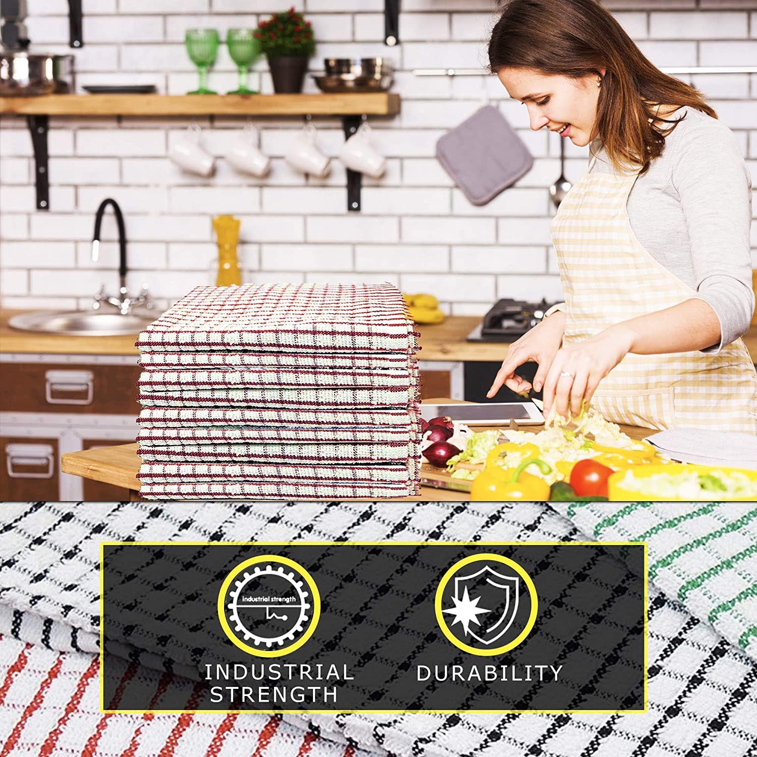 Towelogy Kitchen Towel Andy WonderDry Cotton Terry Tea Towels Checkered